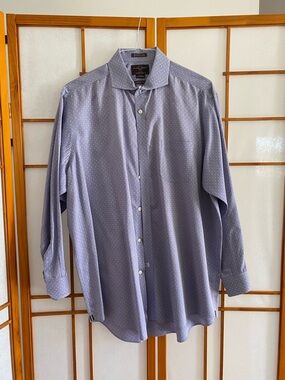 Black Brown 1826 Men's Light Blue Microdot Dress Shirt